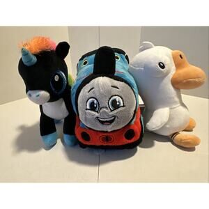 Lot Of 3 Small Kids Plushie Thomas The Train, Tagged Goose Duck, Rainbow Unicorn